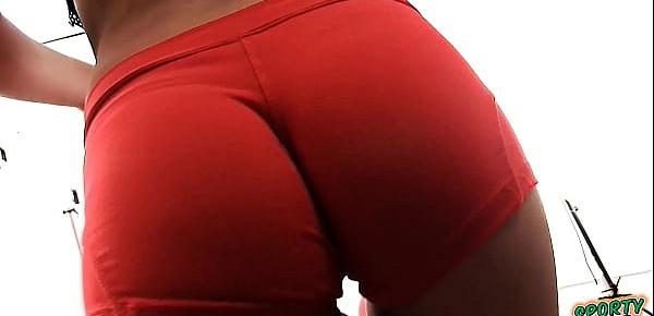  Round Ass TEEN Working Out in Tight Lycra Shorts Cameltoe.